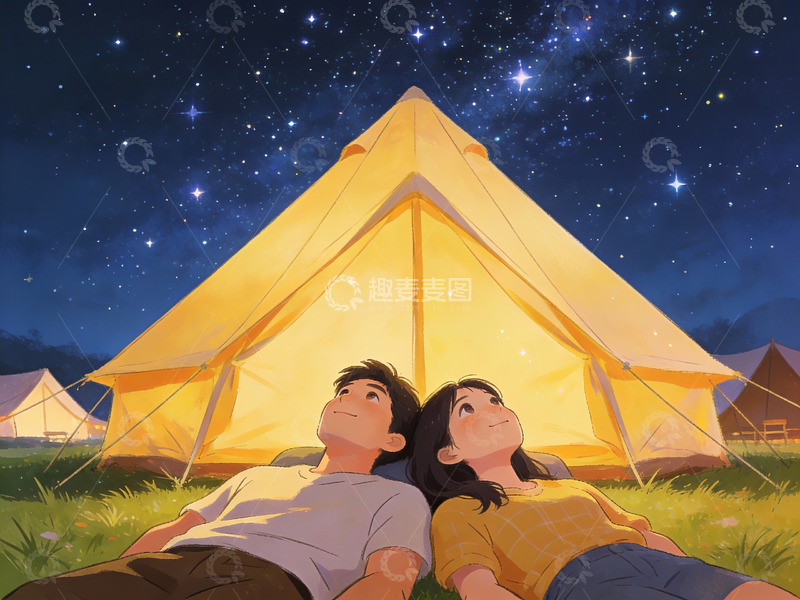 高清大图下载【趣麦麦图】情侣仰望星空露营