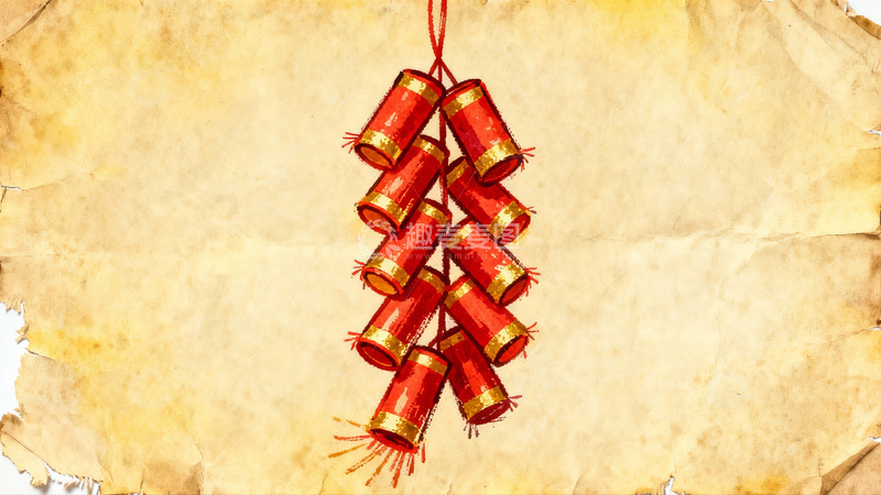 高清大图下载【趣麦麦图】红色鞭炮挂纸背景