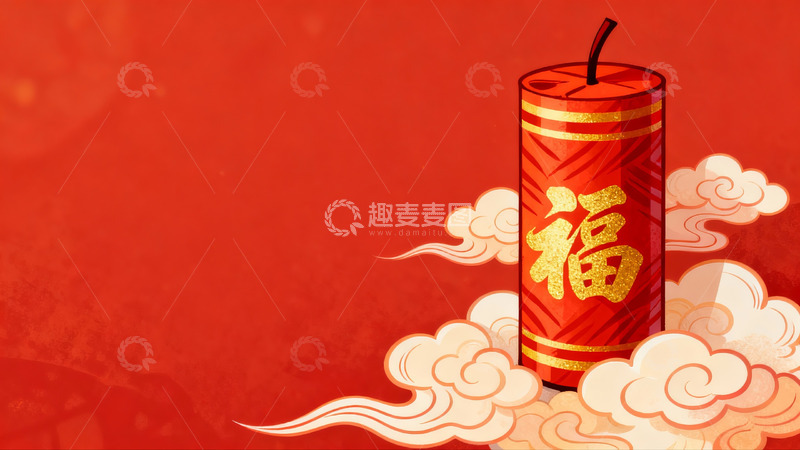 高清大图下载【趣麦麦图】红色烟花筒配祥云图案