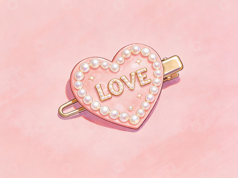 高清大图下载【趣麦麦图】心形发夹饰有珍珠与爱字