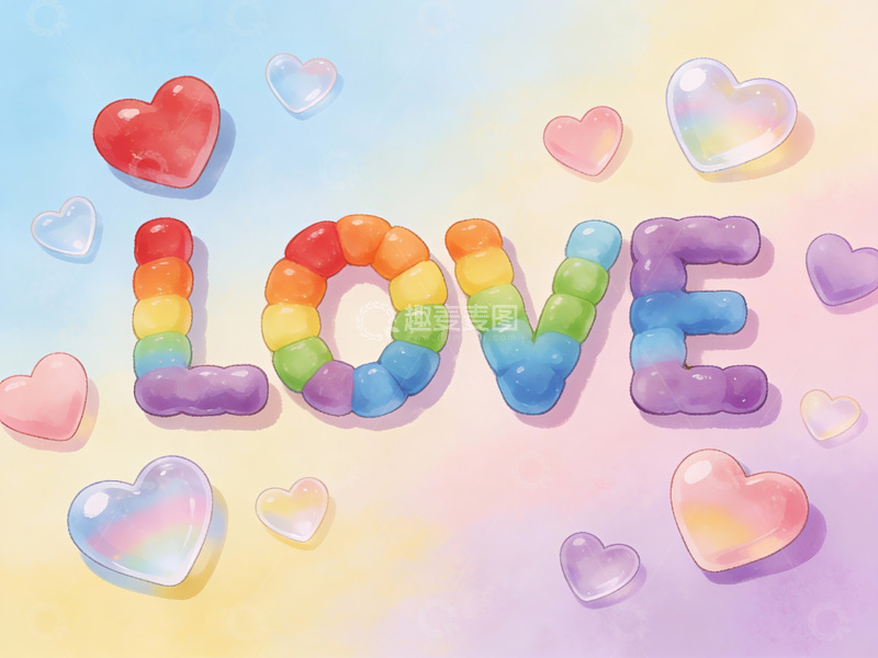 高清大图下载【趣麦麦图】彩虹爱心构成的爱字图案