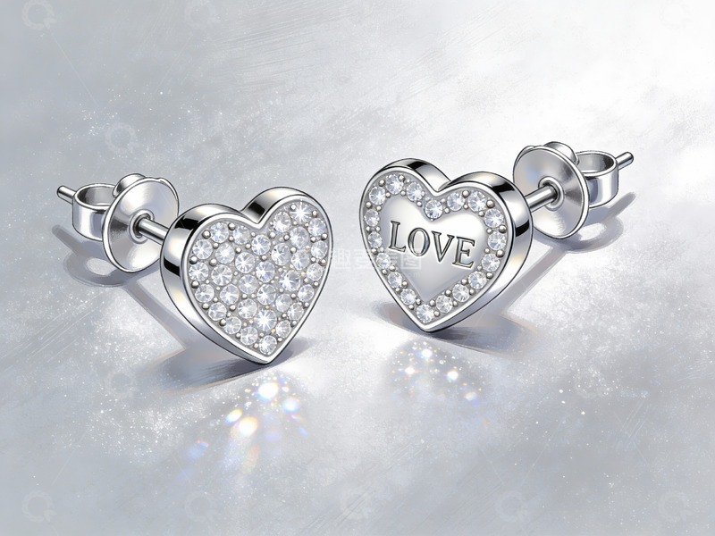 高清大图下载【趣麦麦图】心形镶钻耳钉展示