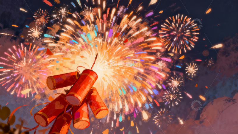 高清大图下载【趣麦麦图】夜空烟花绽放绚丽多彩