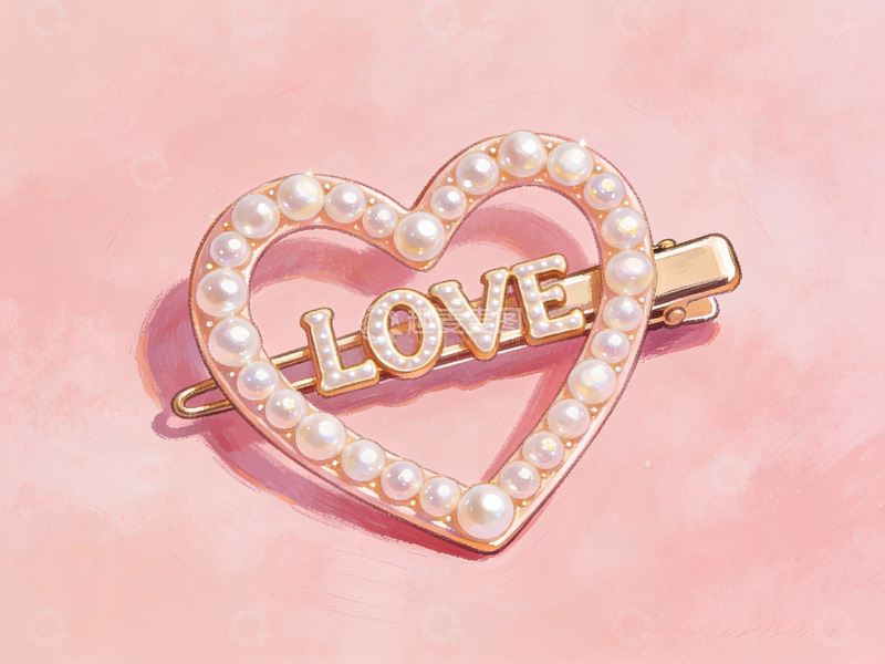 高清大图下载【趣麦麦图】珍珠心形发夹饰有LOVE字样