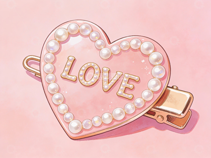 高清大图下载【趣麦麦图】珍珠心形发夹爱字装饰