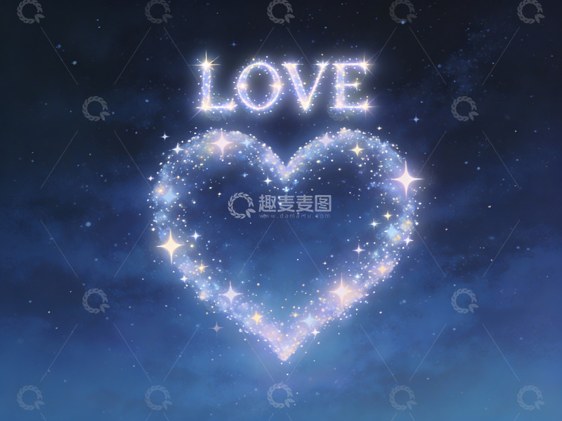 高清大图下载【趣麦麦图】星空中的发光爱心与爱字