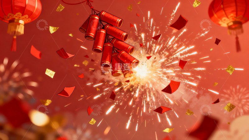 高清大图下载【趣麦麦图】春节烟花灯笼喜庆场景