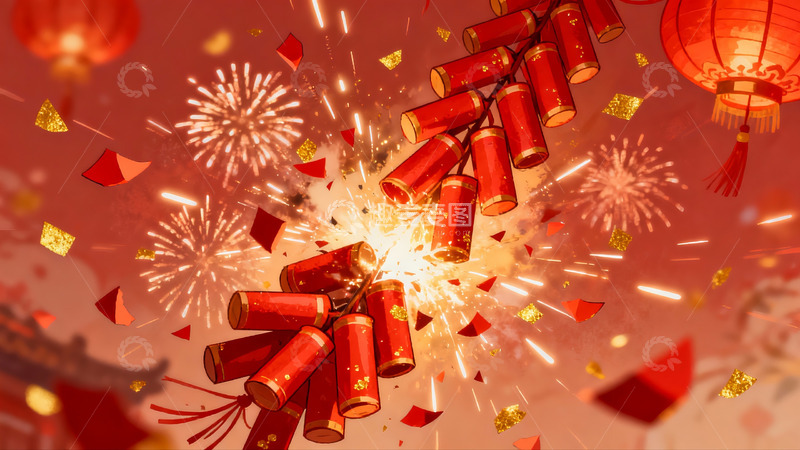 高清大图下载【趣麦麦图】春节烟花鞭炮喜庆场景