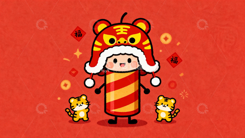 高清大图下载【趣麦麦图】卡通老虎新年庆祝形象