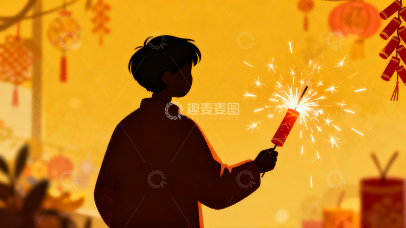 高清大图下载【趣麦麦图】剪影人物手持烟花庆祝节日