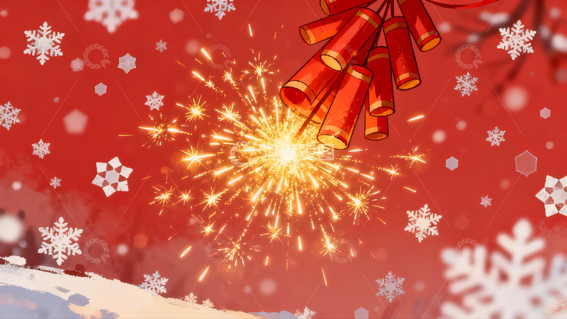 高清大图下载【趣麦麦图】红色背景烟花绽放挂饰