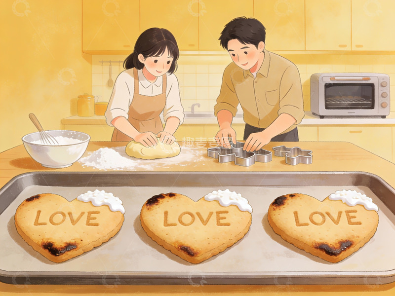 高清大图下载【趣麦麦图】情侣制作爱心饼干