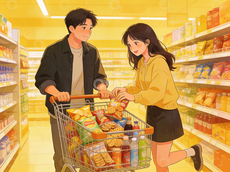 高清大图下载【趣麦麦图】超市购物的年轻情侣