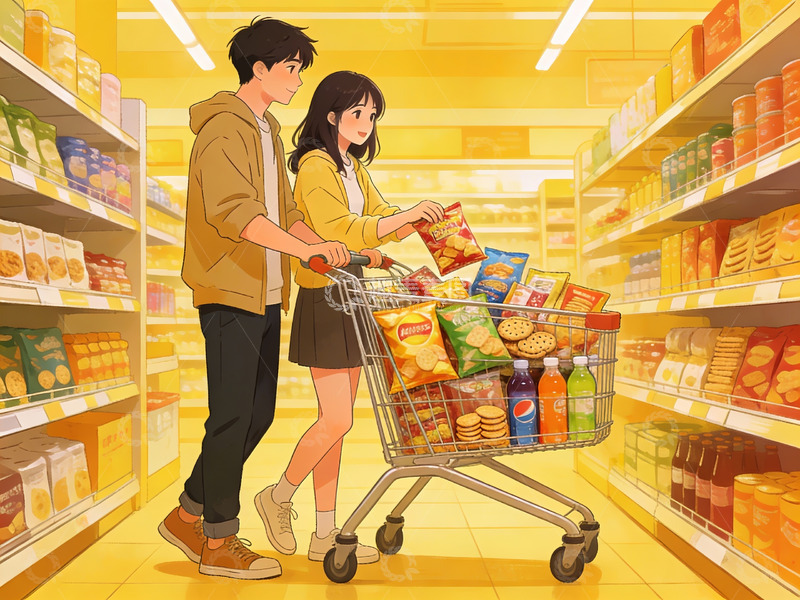 高清大图下载【趣麦麦图】超市购物的年轻情侣