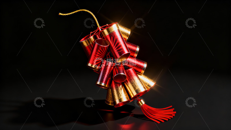 高清大图下载【趣麦麦图】红色鞭炮堆叠光影效果