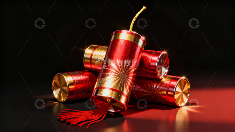 高清大图下载【趣麦麦图】红色鞭炮堆叠闪耀