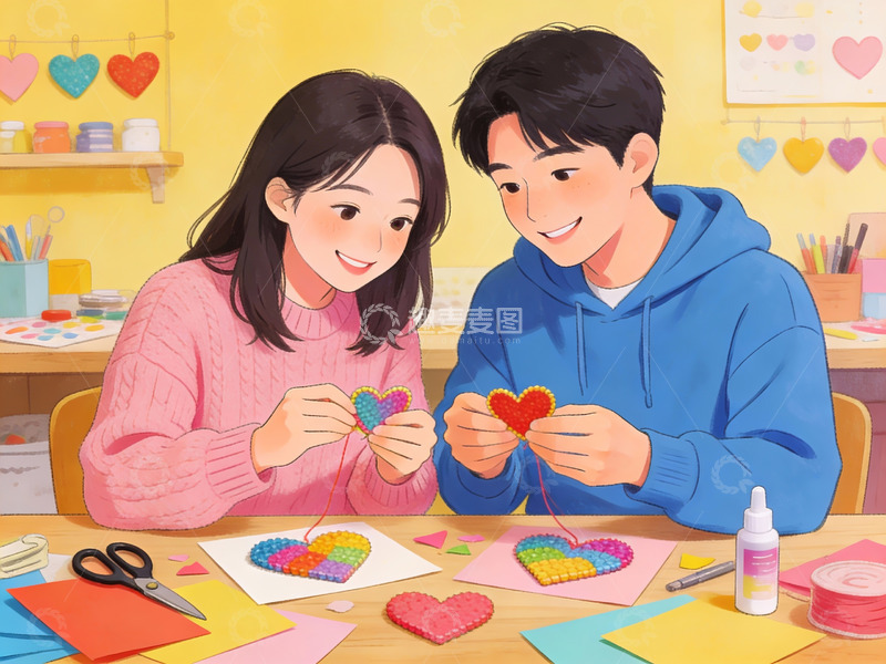 高清大图下载【趣麦麦图】情侣手工制作爱心卡片
