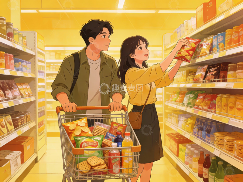 高清大图下载【趣麦麦图】超市购物的情侣