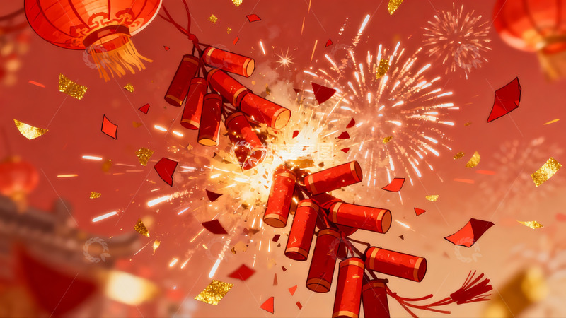 高清大图下载【趣麦麦图】春节烟花鞭炮喜庆场景