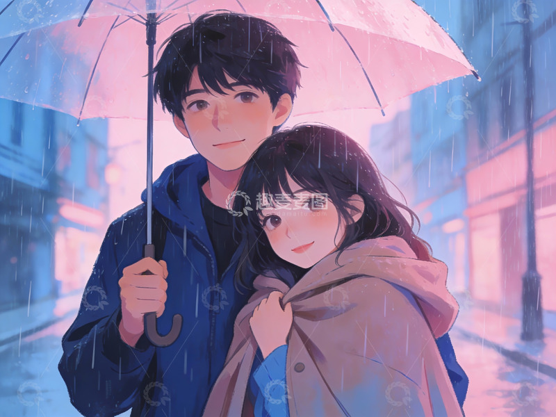 高清大图下载【趣麦麦图】雨中情侣共撑伞