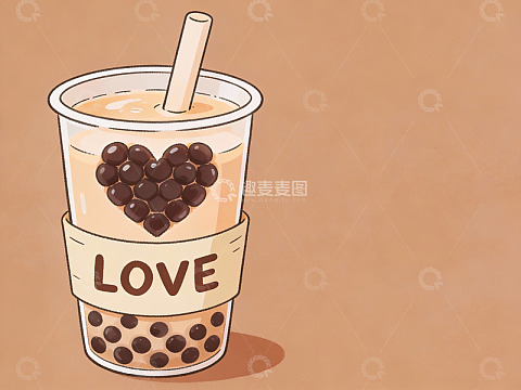 爱心珍珠奶茶插画