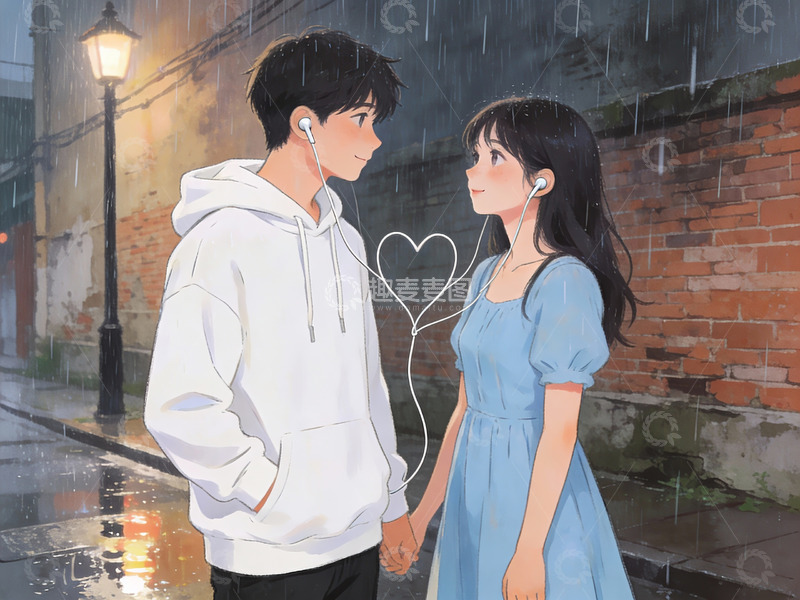 高清大图下载【趣麦麦图】雨中牵手的年轻情侣