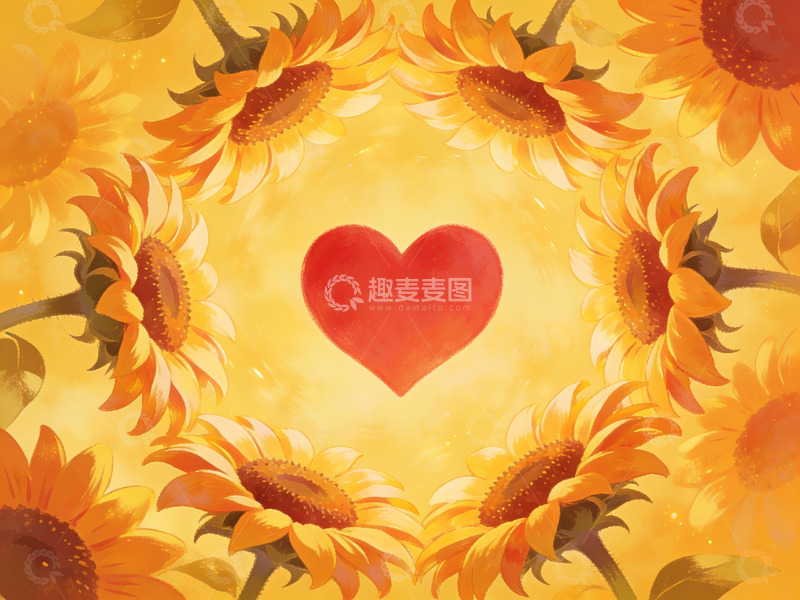 高清大图下载【趣麦麦图】向日葵环绕的红色爱心