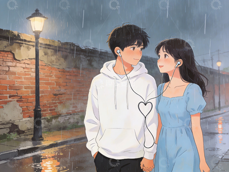 高清大图下载【趣麦麦图】雨中牵手的年轻情侣
