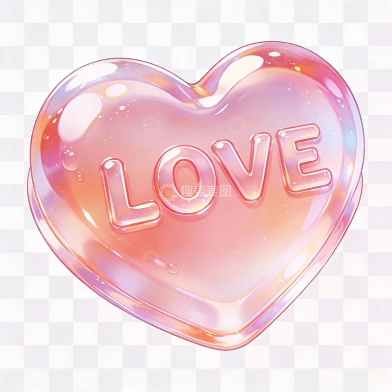 高清大图下载【趣麦麦图】透明心形糖果，刻有LOVE字样