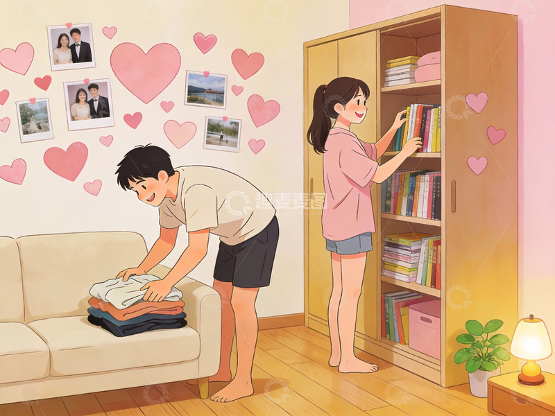 高清大图下载【趣麦麦图】情侣在家中整理衣物