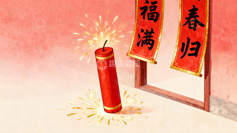 高清大图下载【趣麦麦图】春节鞭炮绽放门联挂