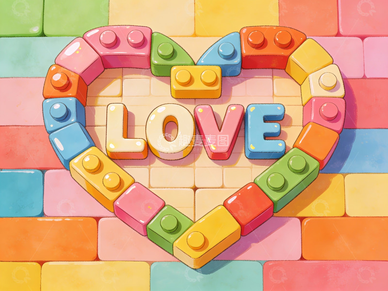 高清大图下载【趣麦麦图】积木拼成的心形爱字