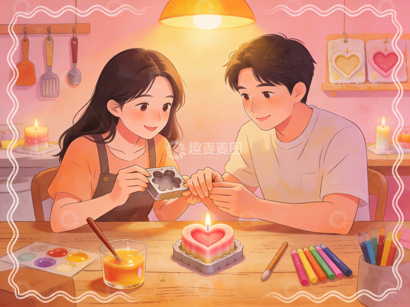 高清大图下载【趣麦麦图】情侣共制心形蛋糕