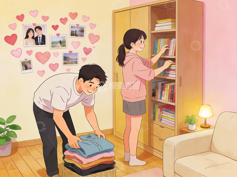 高清大图下载【趣麦麦图】情侣整理家居生活场景