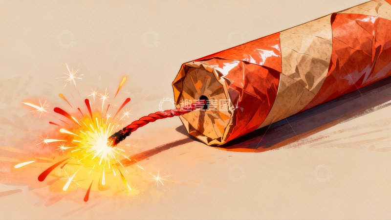 高清大图下载【趣麦麦图】点燃的鞭炮迸发火花