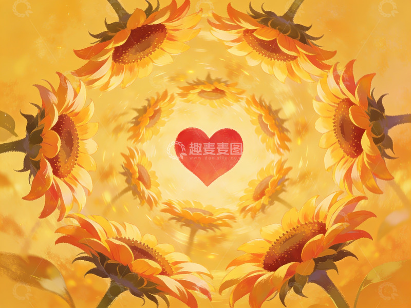 高清大图下载【趣麦麦图】向日葵环绕的红色爱心