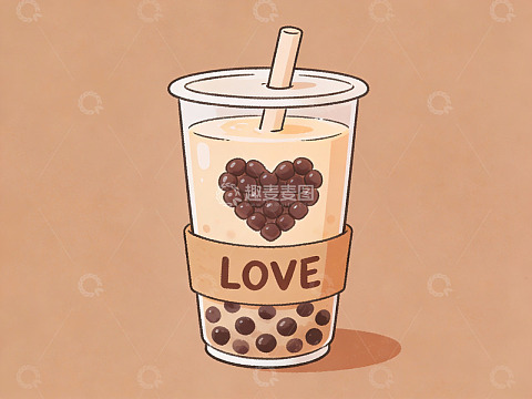 爱心珍珠奶茶插画