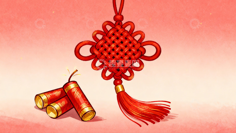高清大图下载【趣麦麦图】红色中国结与鞭炮新年装饰