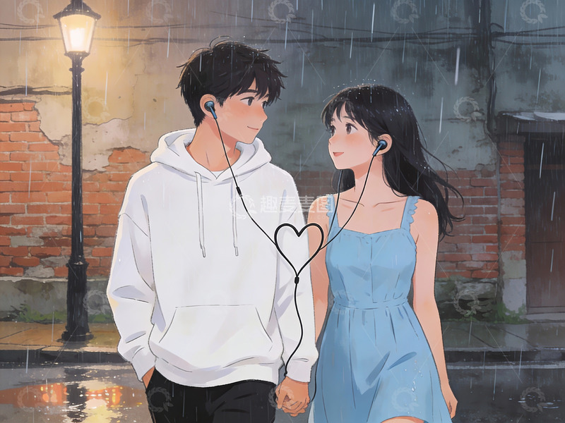 高清大图下载【趣麦麦图】雨中牵手的年轻情侣
