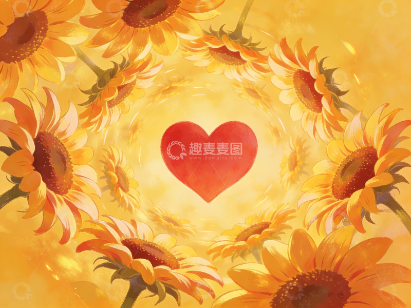 高清大图下载【趣麦麦图】向日葵环绕的红色爱心
