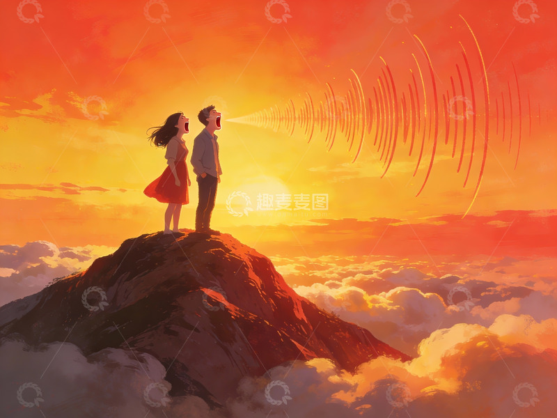 高清大图下载【趣麦麦图】山顶情侣眺望日落
