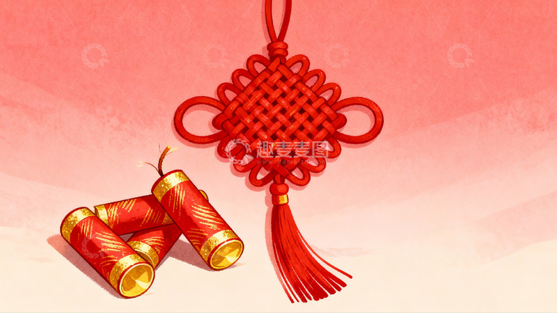 高清大图下载【趣麦麦图】春节装饰中国结与鞭炮