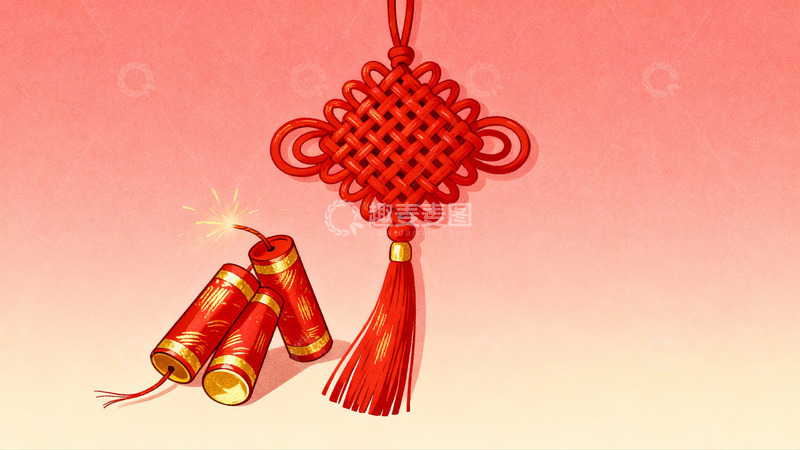 高清大图下载【趣麦麦图】红色鞭炮与中国结新年装饰