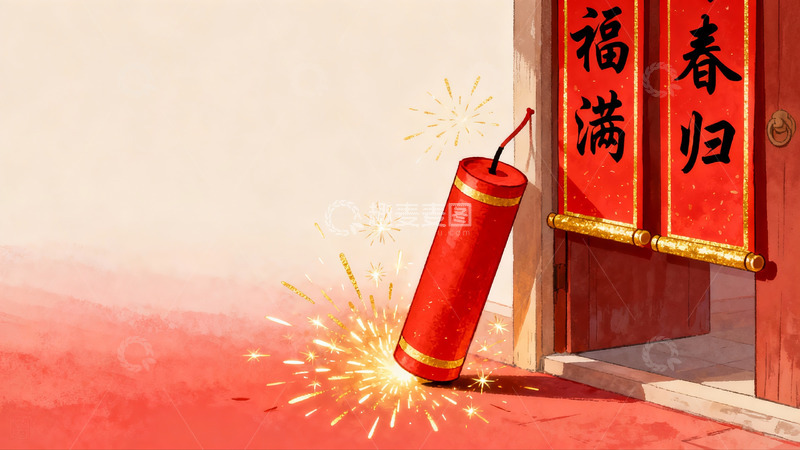 高清大图下载【趣麦麦图】春节门边鞭炮绽放