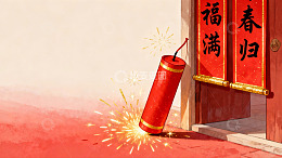 春节门边鞭炮绽放