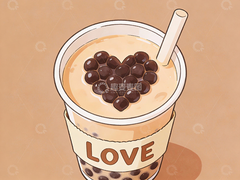 爱心珍珠奶茶插画