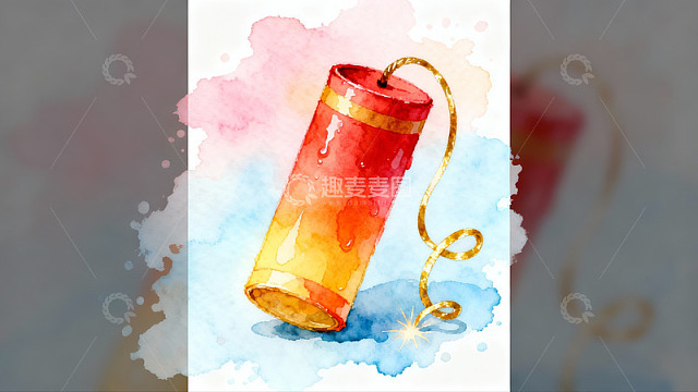 水彩画中的红色鞭炮