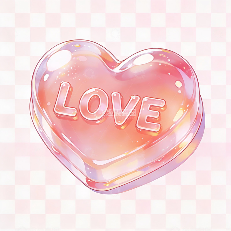 高清大图下载【趣麦麦图】透明心形糖果上刻有LOVE字样