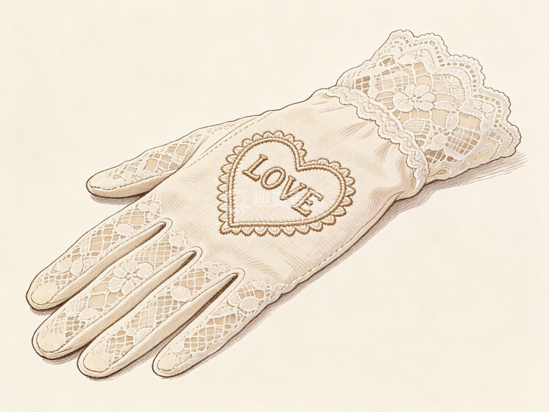 高清大图下载【趣麦麦图】绣有爱心的蕾丝手套