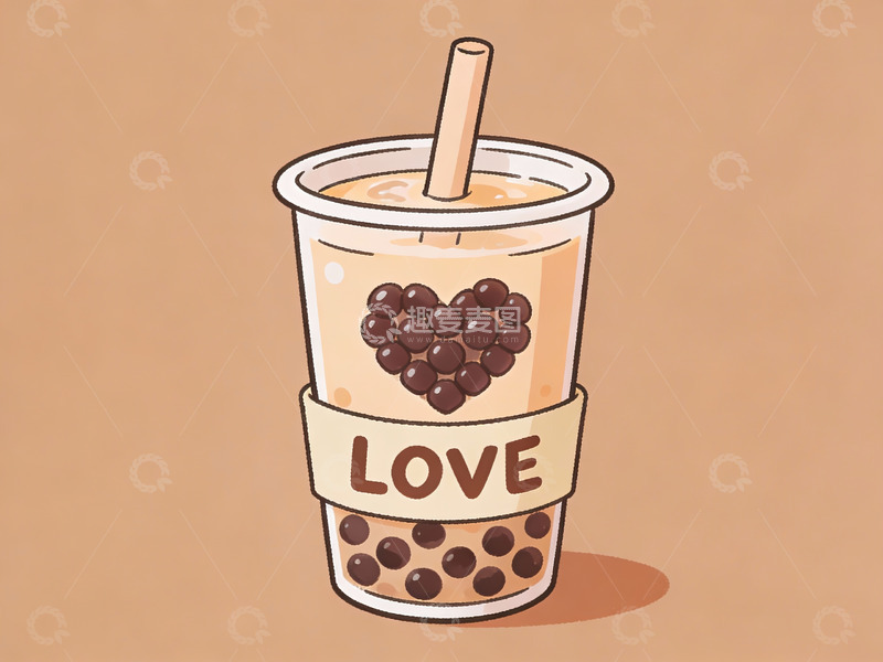 高清大图下载【趣麦麦图】奶茶杯中的爱心珍珠